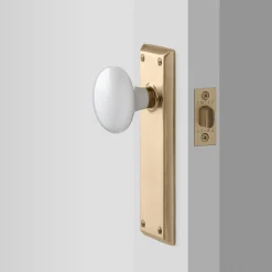 Schoolhouse Freeport Large Backplate Doorset with Porcelain Knob New